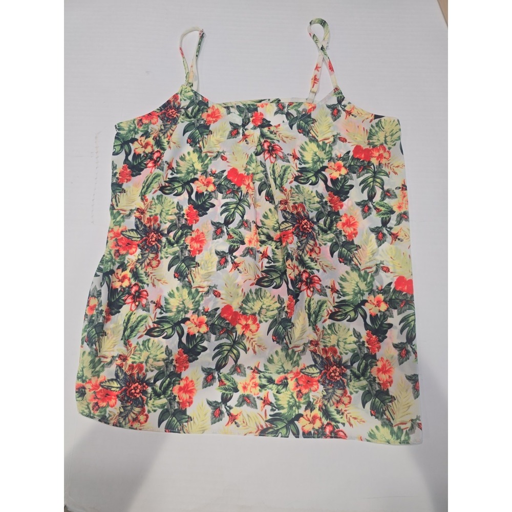 Skies Are Blue Cami Top Hawaiian Floral Adj Straps V Neck Pleat Med 6-8‎
